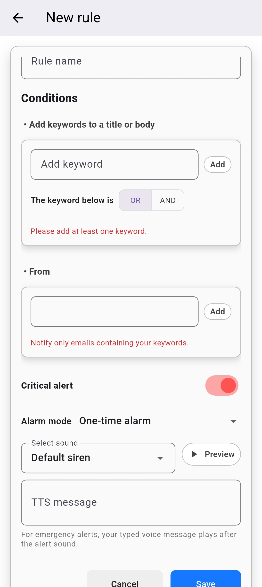 Alert Settings Screen